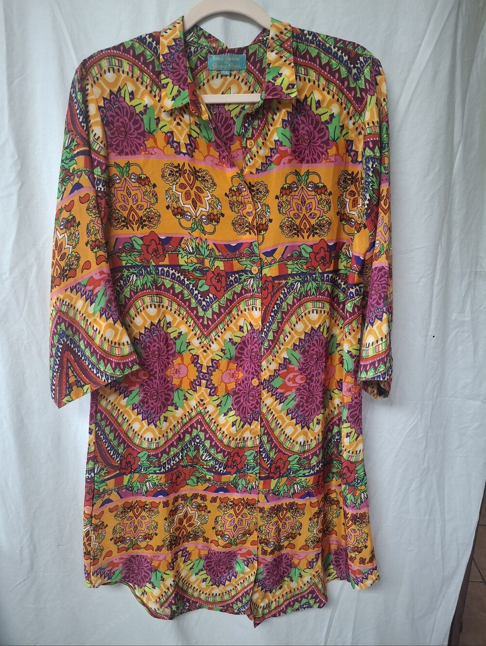 Antica Sartoria by Giacomo Cinque Vibrant Boho Paisley Tunic Dress Sz S/M